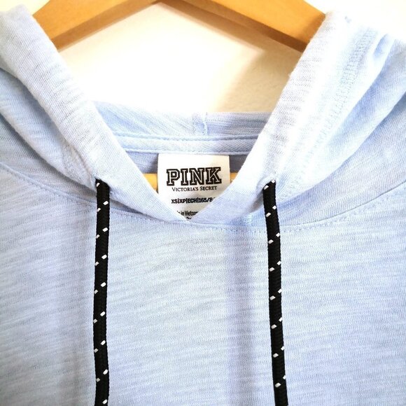PINK Sky Blue Silver Logo On Hood Pull Over Top Size XS - Picture 2 of 4